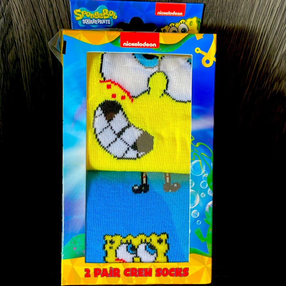 Spongebob Squarepants Crew Socks 2 Pack Adult Size 6-12 Nickelodeon